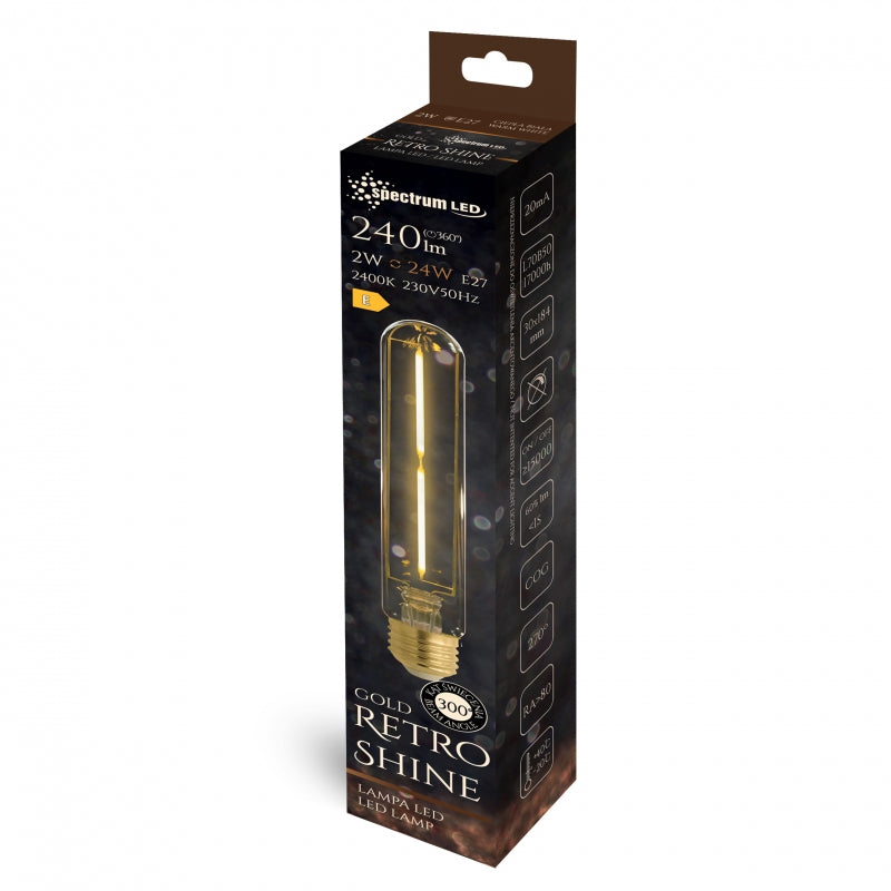 Spectrum LED T30 E27 2W 230V COG filament 240 lumen 2400K varmvit Retro Shine glödlampa