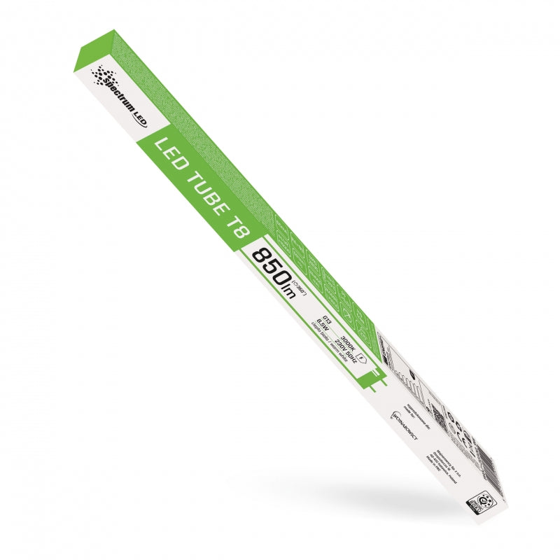 Tube LED Spectrum T8 8.5W 3000K Blanc Chaud G13 600mm Verre 850 lumens 230V 270° Éclairage Intérieur