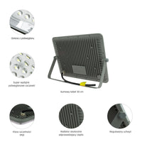Spectrum NOCTIS MAX LED projektør 100W 6500K 8600 lumen 230V IP65 IK08 85° Grå udendørs belysning
