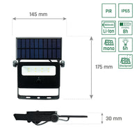 Spectrum NOCTIS SOLARIS MINI LED strålkastare 2W 6000K 200 lumen IP65 Svart med PIR-rörelsesensor solcellsdriven
