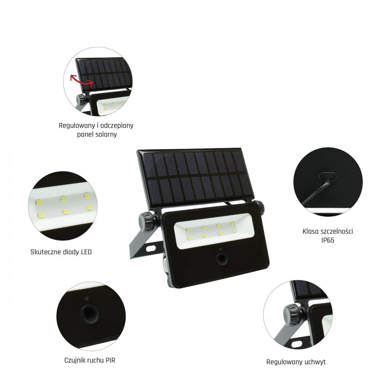 Spectrum NOCTIS SOLARIS MINI LED strålkastare 2W 6000K 200 lumen IP65 Svart med PIR-rörelsesensor solcellsdriven