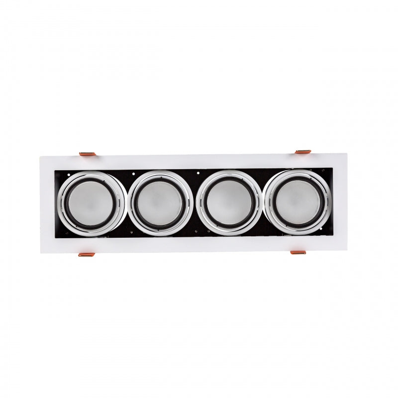 Telaio incasso LED GU10 Spectrum x4, 4x10W, 250V, IP20, Alloggiamento in alluminio bianco per illuminazione interna