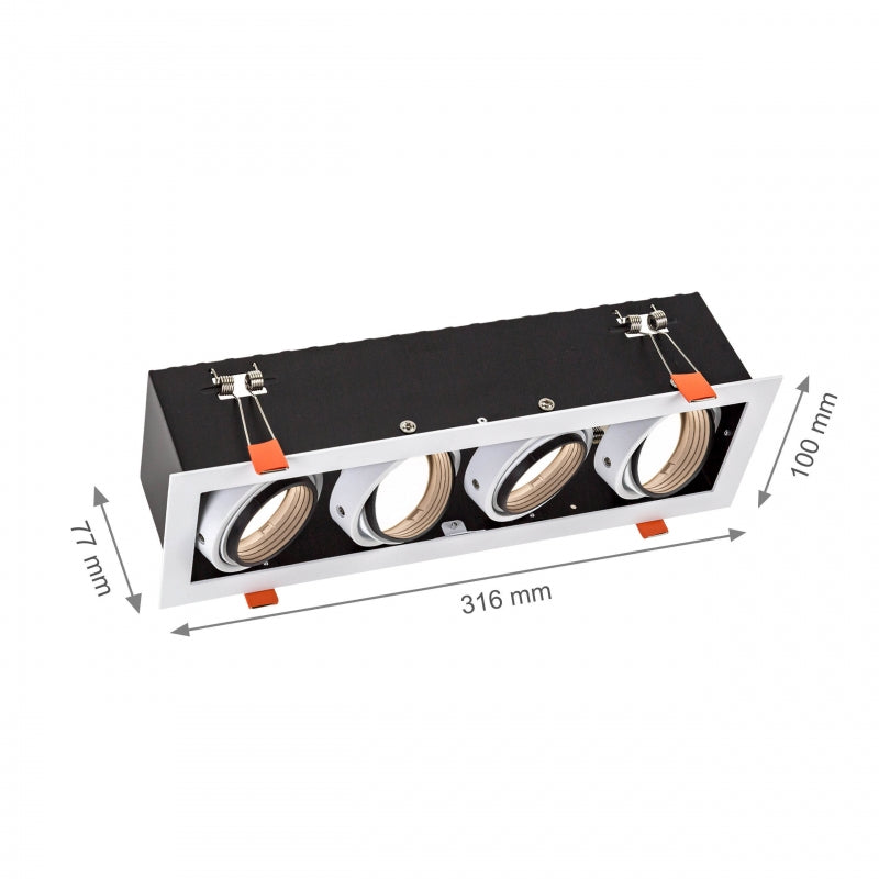 Telaio incasso LED GU10 Spectrum x4, 4x10W, 250V, IP20, Alloggiamento in alluminio bianco per illuminazione interna