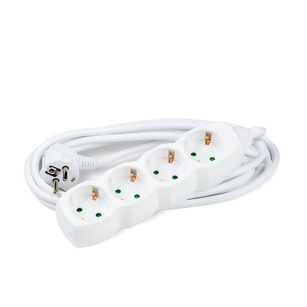 Technik 4-vägs grenuttag, 3m kopparkabel 1.5mm², Vit, 16A 250V med barnskydd