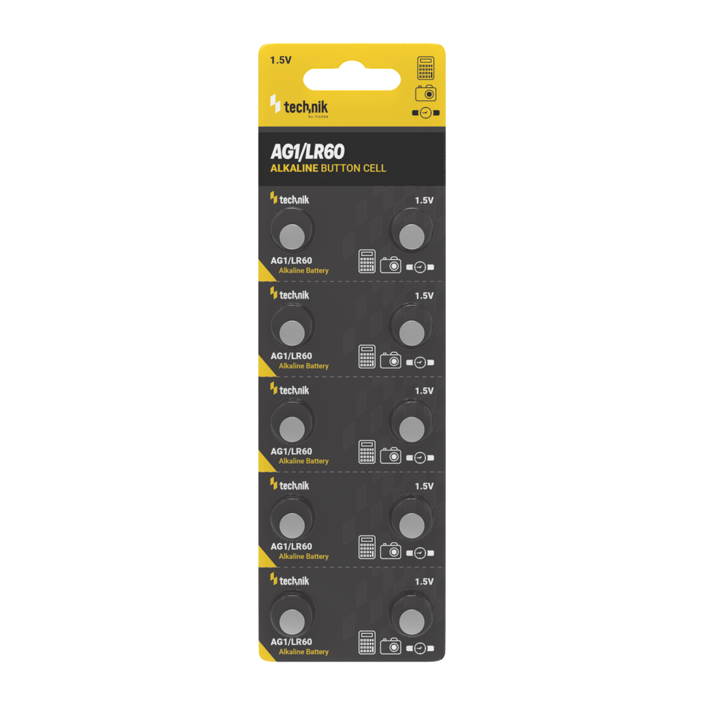 Technik Alkaline Knapcelle AG1 LR60 364 1.5V 10-pak pålidelige knapbatterier til ure og elektronik
