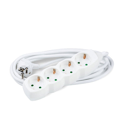 Technik Grenuttag 4-vägs, 5m 1.5mm2 kopparkabel, Vit, 16A med barnskydd