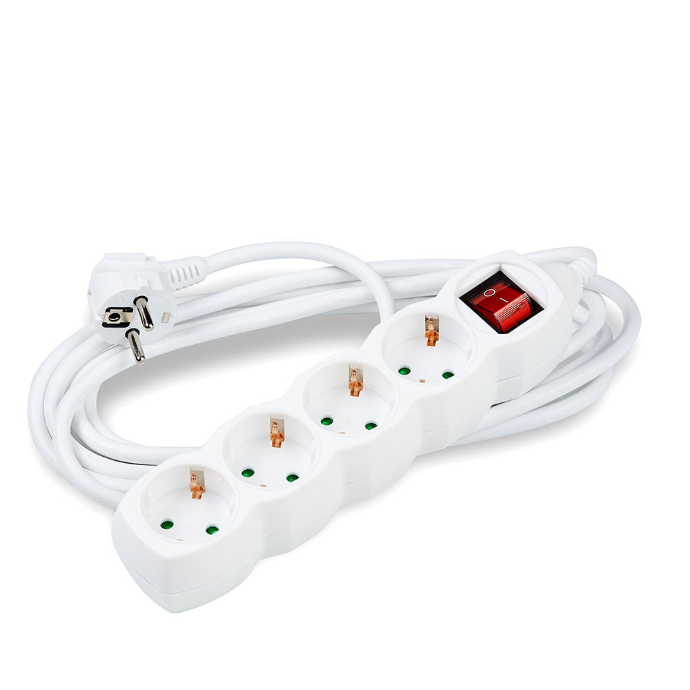 Technik Stekkerdoos 4-voudig met 3m 1.5mm² Koperen Kabel, Schakelaar, Kinderbeveiliging, Wit 16A