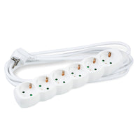 Technik grenuttag 6-vägs, 5m kopparkabel 1.5mm², 16A 250V, Vit med barnskydd
