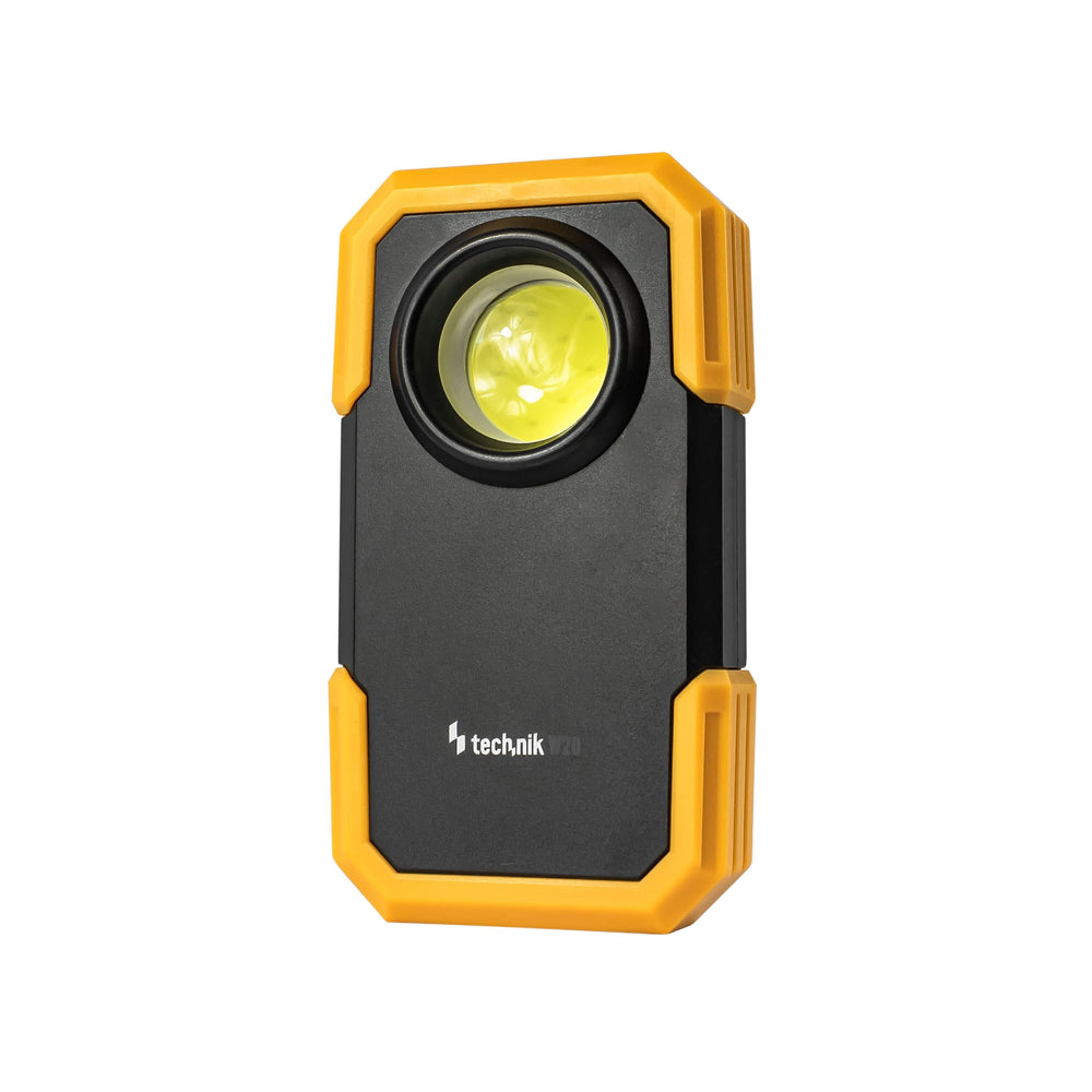 Technik LED zaklamp W20 COB 250 lumen, werkt op 3xAAA batterijen, witte kunststof behuizing, IPX2 met magneet en clip