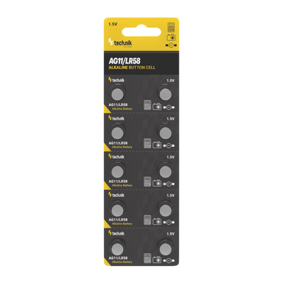 Technik Platinum AG11 LR58 362 1.5V alkalisk knapcelle batteripakke med 10 stk til ure og små elektroniske enheder