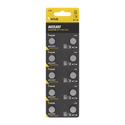 Technik Platinum alkalisk knapcellebatteri 1.5V AG7 LR57 371 SR920W, 10 pak pålidelig knapcellebatteri