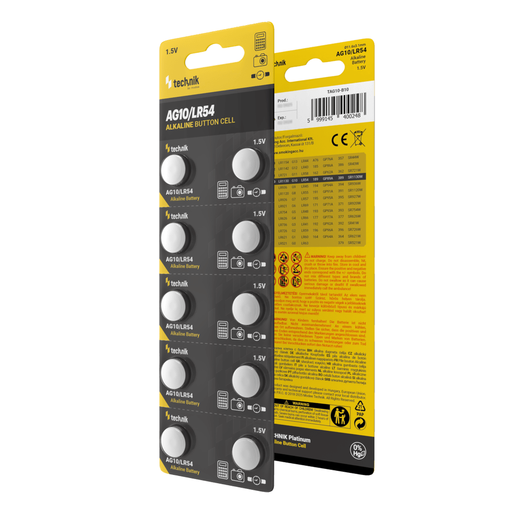 Tecnología Platinum Pilas de Botón Alcalinas AG10 LR54 189 389 1.5V B10 Paquete de 10 para dispositivos pequeños confiables