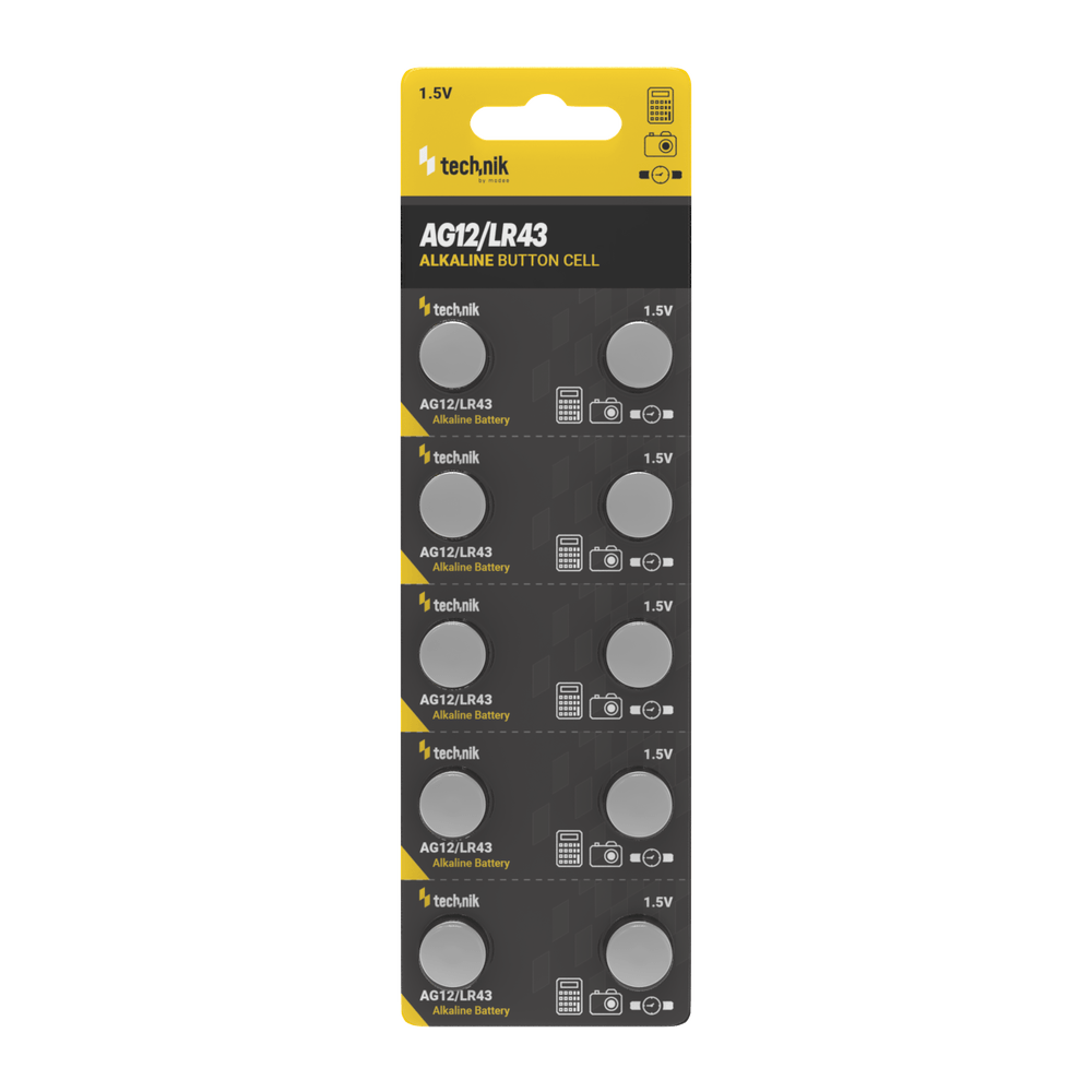 Technik Platinum Alkaline Button Cell AG12 LR43 186 386 1.5V B10 pack of 10 for watches and small devices