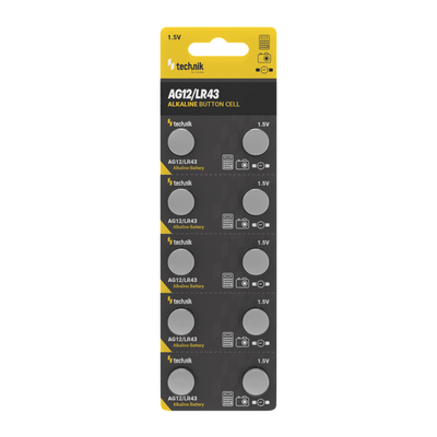 Technik Platinum Alkaline Knapcelle AG12 LR43 186 386 1.5V B10 pakke med 10 til ure og små enheder
