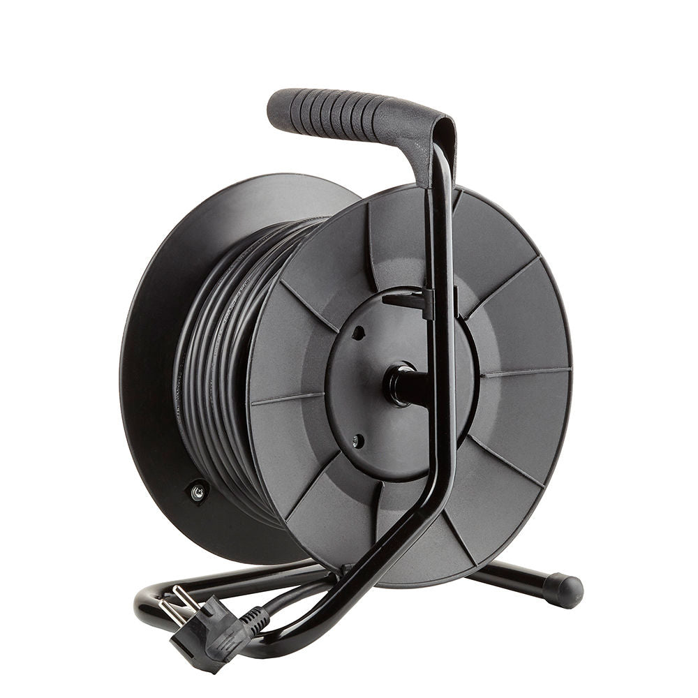 Technik Professionele Kabelhaspel 25m 1.5mm² 16A met 4 EU Stopcontacten en Schakelaar Zwart