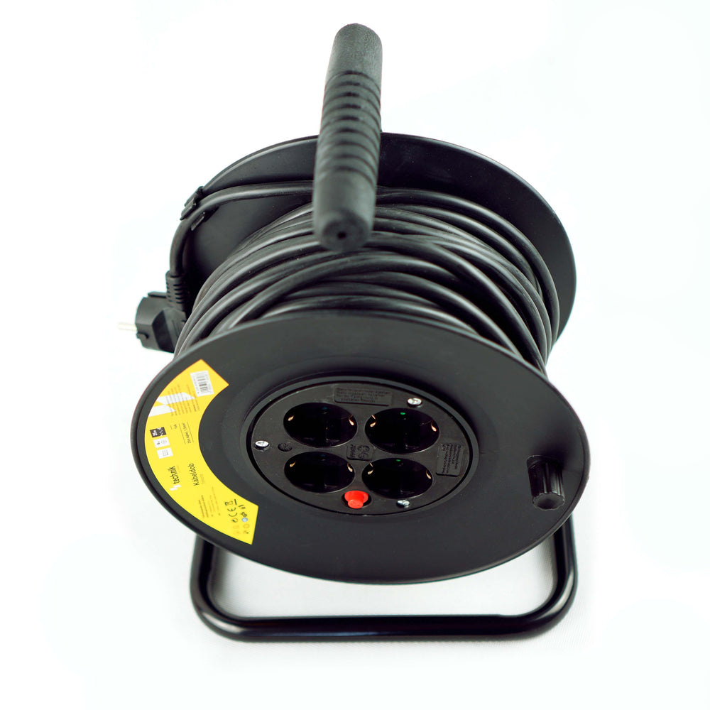 Technik Professionele Kabelhaspel 25m 1.5mm² 16A met 4 EU Stopcontacten en Schakelaar Zwart