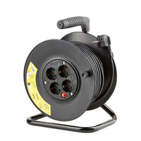 Technik Professionele Kabelhaspel 25m 1.5mm² 16A met 4 EU Stopcontacten en Schakelaar Zwart