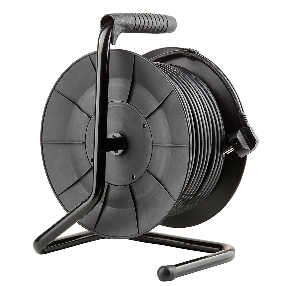 Technik Professionell Kabelvinda 50m 1.5mm² Svart 16A 4 Uttag med Strömbrytare Inomhus Utomhus