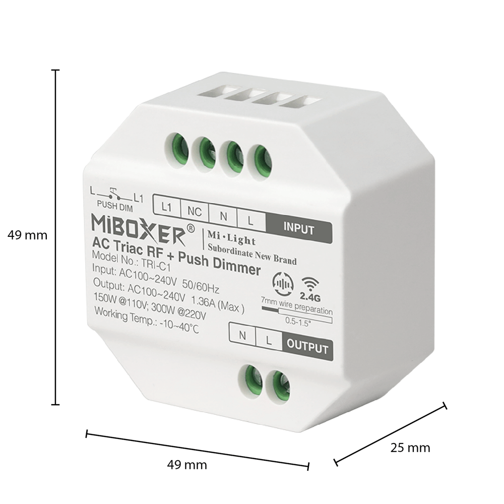 Módulo atenuador LED Tsong 300W AC TRIAC, compatible con control remoto RF 2.4GHz, IP20, 220-240V, CE RoHS