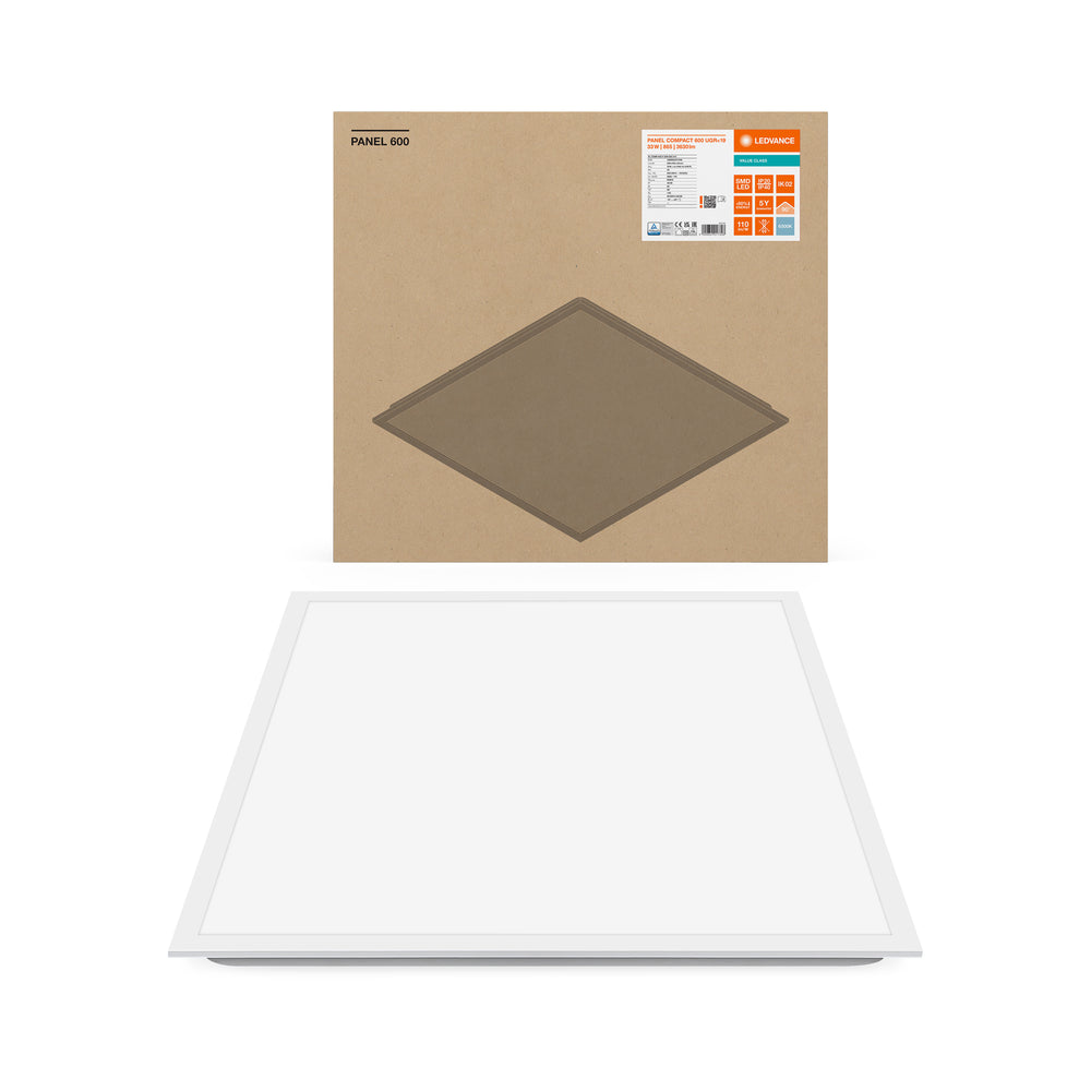 Ledvance LED Panel 60x60cm, 33W, 6500K, 1100 lumens/W, IP20, CRI 80, Aluminium White, CE RoHS, Flicker-Free