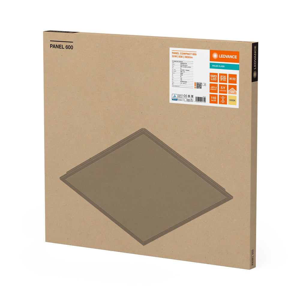 Tsong LED panel kompakt 33W 3630 lumen 3000K 60x60cm Aluminium Hvid IP20 CRI 80 CE RoHS