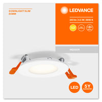 Ultra Slim LED Downlight Hvid 4.5W 240 lumen 3000K varm hvid 85mm hulmål 72mm 230V