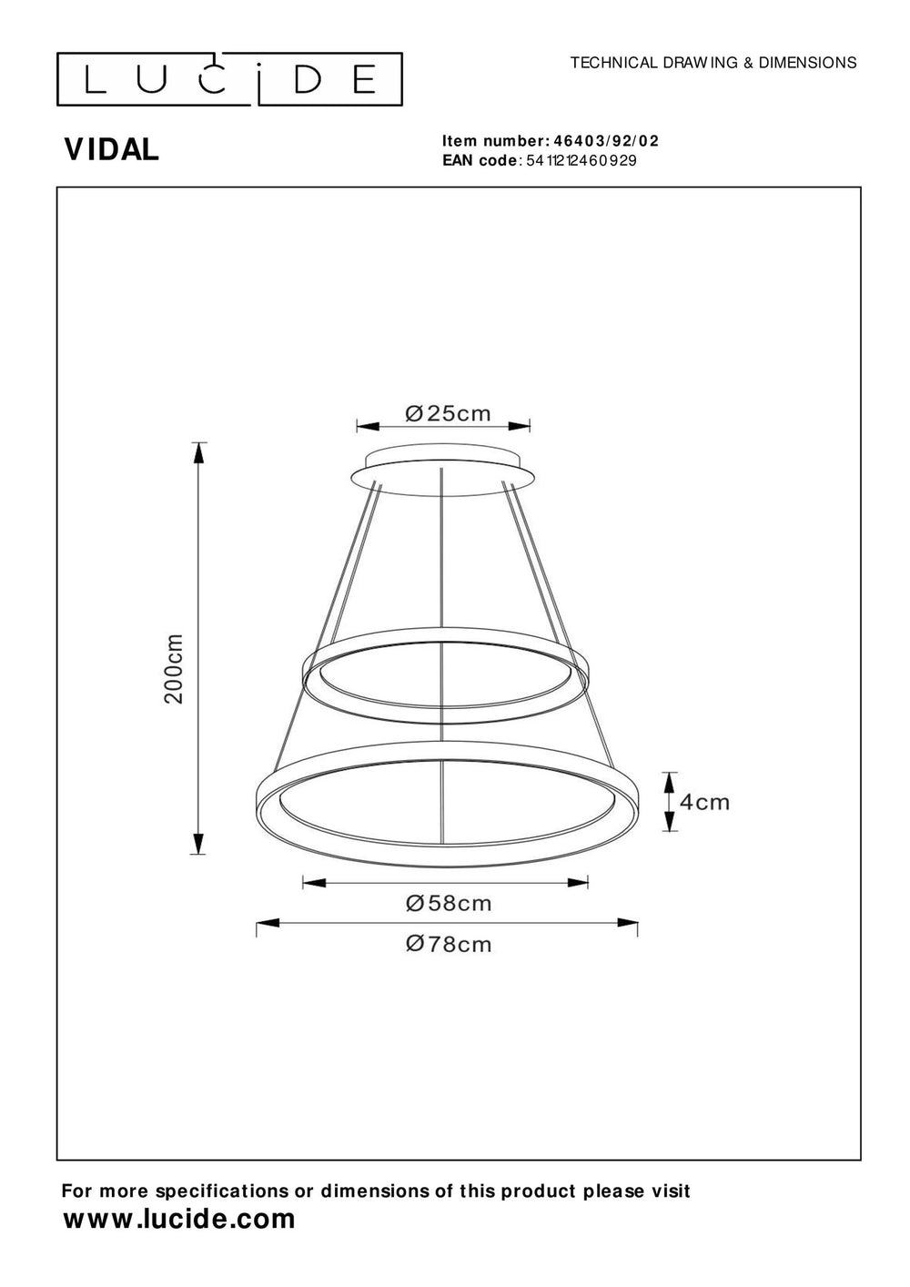 Lucide LED hanglamp - dimbaar 92W, 2700K warm goud messing afwerking - Ø 78 cm kroonluchter