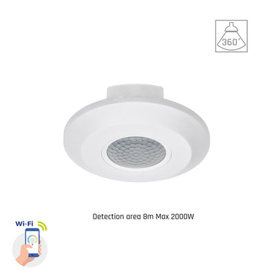 Sensore PIR smart Spectrum 360° da superficie, carico 2000W, raggio 8m, 1-10V, Wi-Fi BT, IP20, 230V