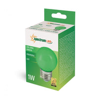 Spectrum LED lamp G45 groen 1W met E27 fitting, 230V, 270° stralingshoek, 17000 uur, CRI 80, IP20, binnengebruik
