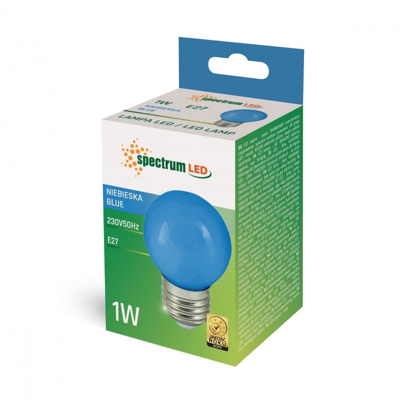 Spectrum LED ball G45 E27 1W blauw, 230V, 270° hoek, 17000 uur, IP20, CRI 80 lumen, niet dimbaar
