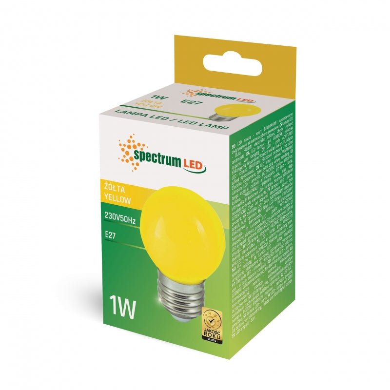 Led bol g45 e-27 230v 1w geel spectrum 17000u 270° straalhoek