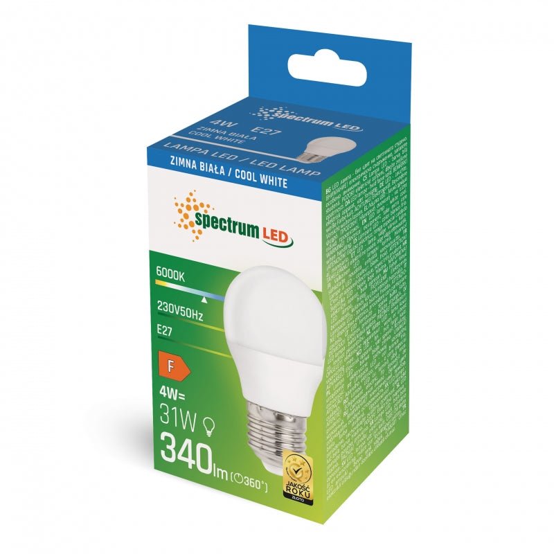 Spectrum LED bal G45 E27 230V 4W koel wit licht 6000K voor binnenruimten 750 lumen IP20 niet dimbaar