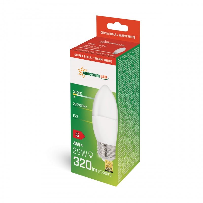 Spectrum LED kaarslamp E27 warm wit 4W 3000K, 320 lumen, IP20, 230V, niet dimbaar, interne toepassing