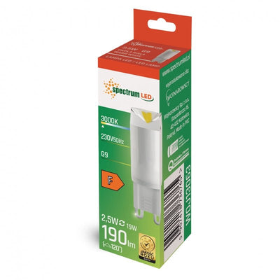 Spectrum LED G9 230V 2.5W 3000K warm wit keramische lamp, 190 lumen, 100° hoek, lange levensduur, CRI 80