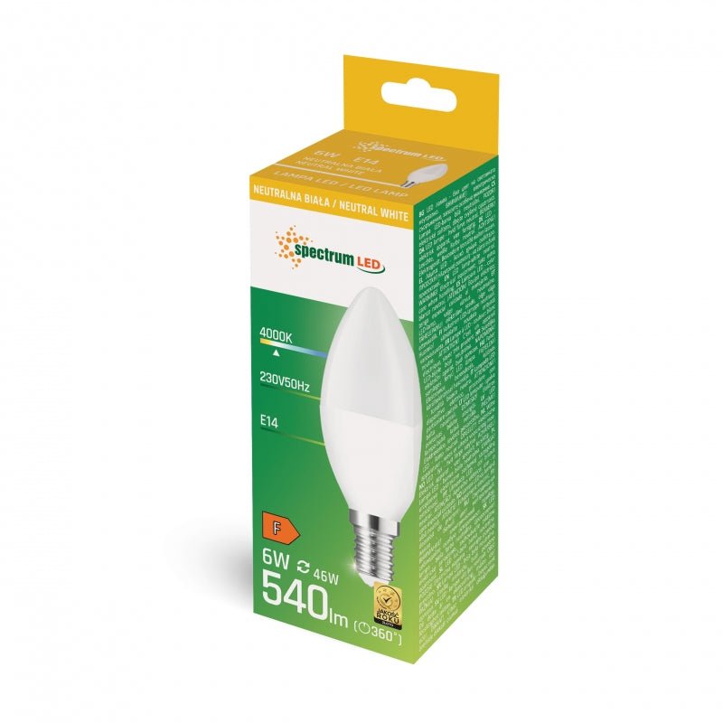 Vela LED Spectrum C37 E-14 230V 6W 4000K blanco neutro 540 lúmenes ángulo de haz de 160° IP20 eficiente enérgicamente