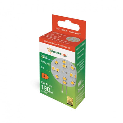 Spectrum LED G4 12V 2W blanco cálido 3000K con 190 lúmenes y ángulo de radiación de 120° - iluminación interior ideal