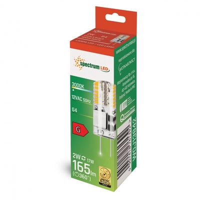 Spectrum Led G4 lamp 12V 2W 3000K silicon, 165 lumen, CRI 80, 270° stralingshoek, niet dimbaar, lange levensduur