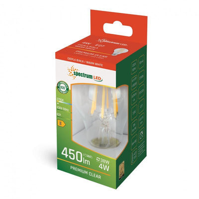 spectrum led gls A60 E27 230V 4W warm wit 2700K gloeidraad look, 450 lumen, IP20, 300 graden stralingshoek