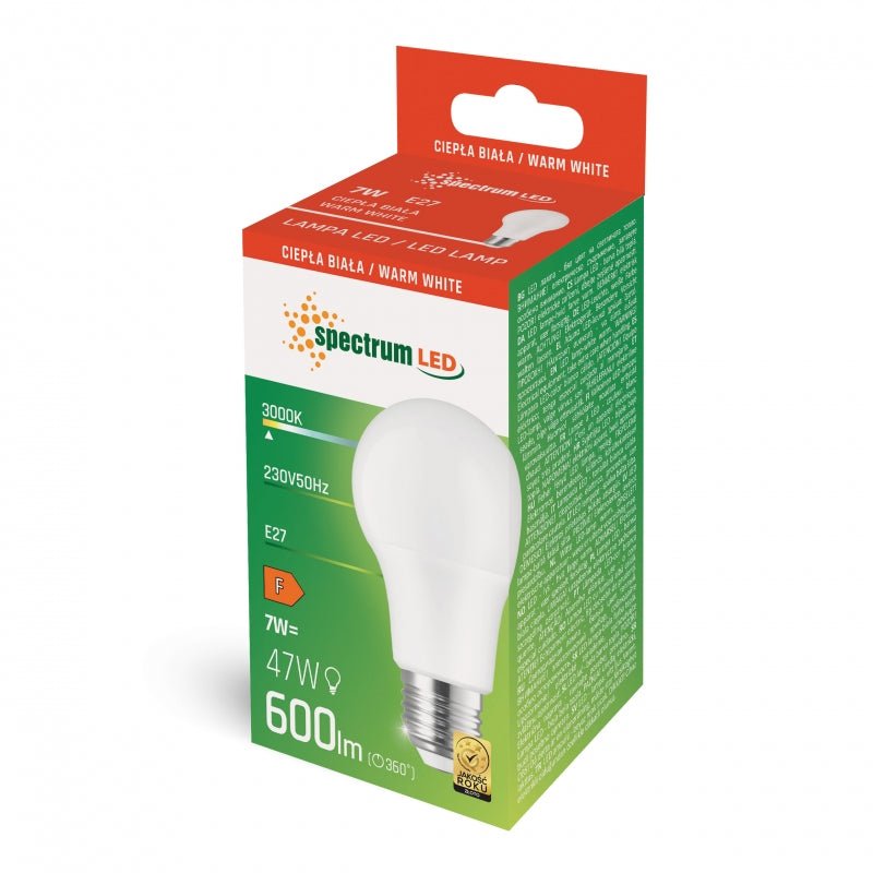 Spectrum LED GLS A60 E27 7W 3000K 600 lumen warm licht voor binnengebruik 270 graden hoek
