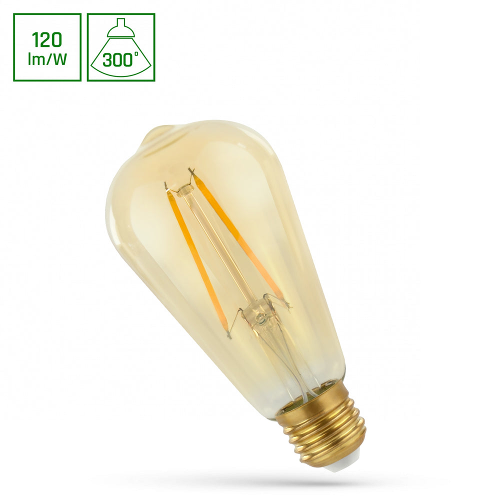 Spectrum LED lamp E27 2W met 240 lumen en 2400K warm wit licht, 300° stralingshoek, retro design, 17000 uur lifespan
