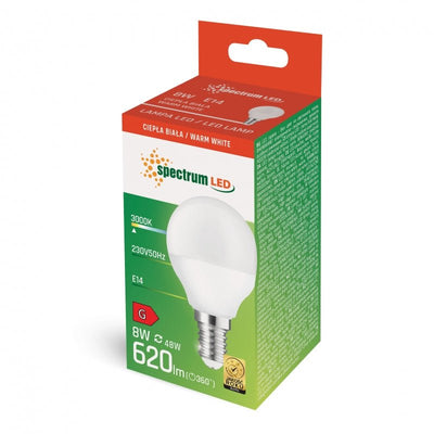 Spectrum LED bol G45 warm wit 8W 230V E14 - 710 lumen, 3000K, IP20, niet dimbaar