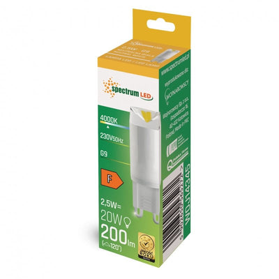 Spectrum LED G9 lamp 230V 2.5W 4000K neutraal wit, 200 lumen, 100° stralingshoek, keramisch, niet dimbaar, CRI 80
