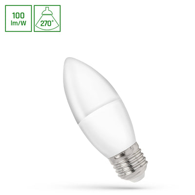 Spectrum LED kaarslamp C37 E27 230V 1W CW 6000K met 100 lumen koud wit licht en 270° lichtspreiding