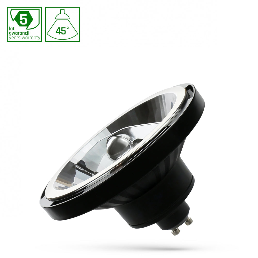 LED Spectrum AR111 GU10 12W noir, 4000K blanc neutre, 45° faisceau, 1050 lumens, CRI &gt;80, 230V, 2 ans de garantie