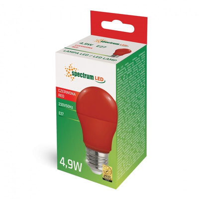 Spectrum LED GLS A50 E27 rood licht, 230V 4.9W, 270 graden, 17000 uur, IP20, niet dimbaar, plastic behuizing