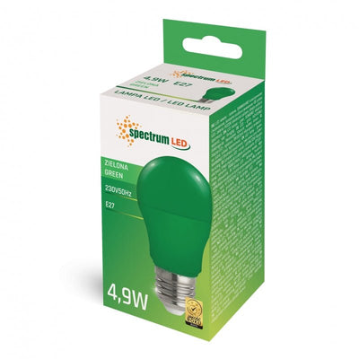 Spectrum LED gloeilamp E27 4.9W groen licht 230V, 270° straling, duurzaam met lange levensduur 17000 uur
