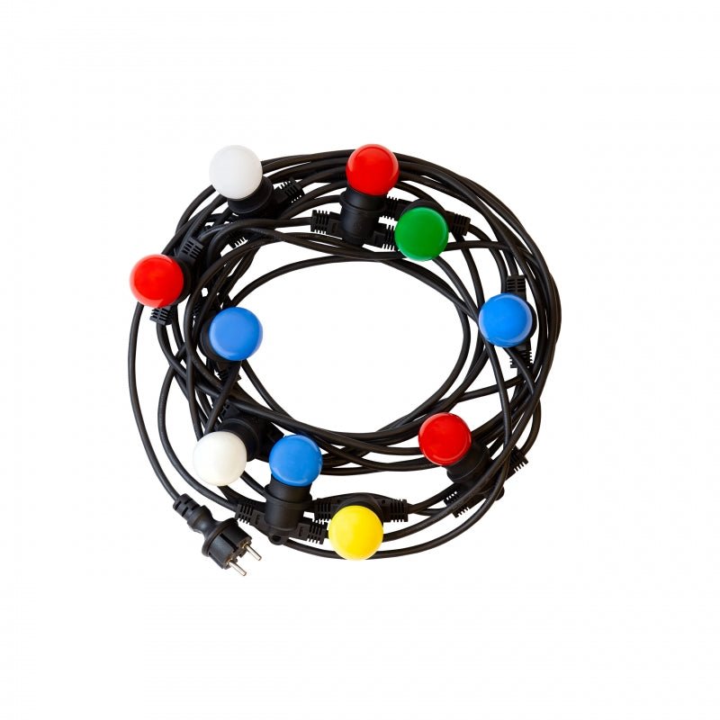 Spectrum 5m LED stringverlichting, 10xE27, zwart, IP44, 250V, binnen/buiten, -20/+40°C