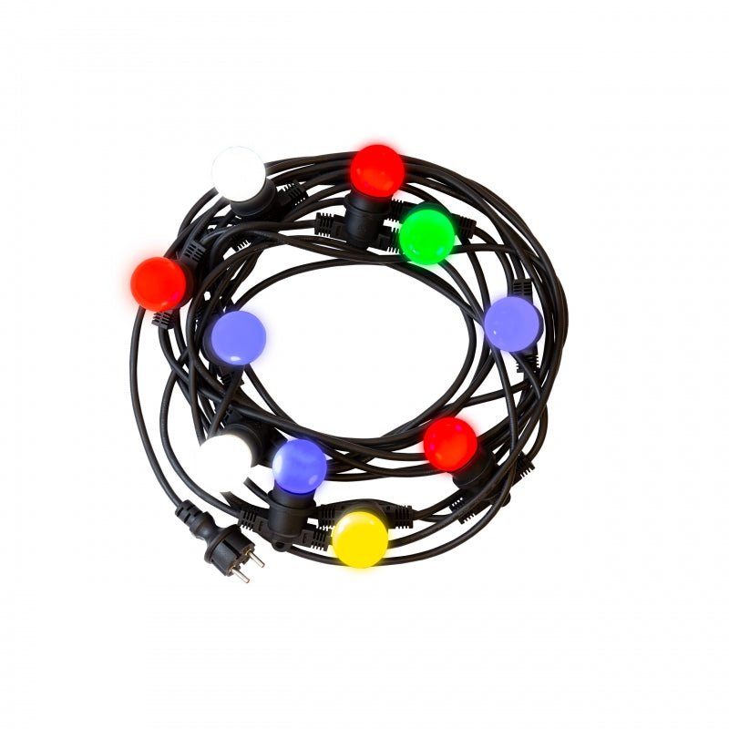 Spectrum 5m LED stringverlichting, 10xE27, zwart, IP44, 250V, binnen/buiten, -20/+40°C