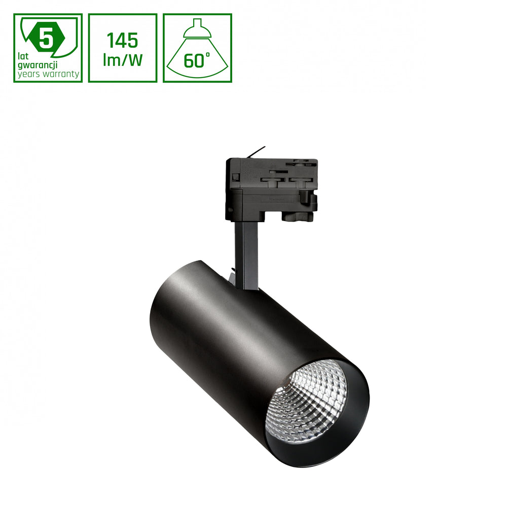 Spot LED sur Rail Spectrum 3-Phases 10W 3000K 1450 lumens CRI 80 60° Aluminium Noir IP20 Dimmable 230V